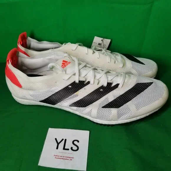Adidas Adizero Avanti Track Shoes, Mens Size 13, White/Solar/Black W/SPIKES NEW